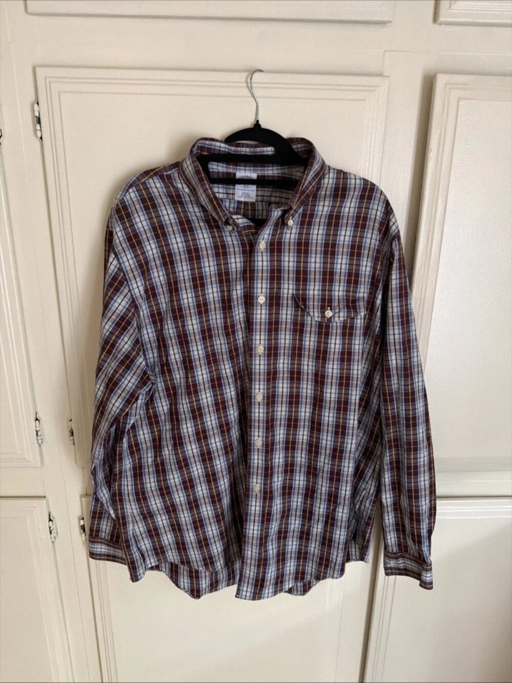 BROOKS BROTHERS 346 Button Up Shirt Slim Fit Red Plaid Cotton Men’s XL